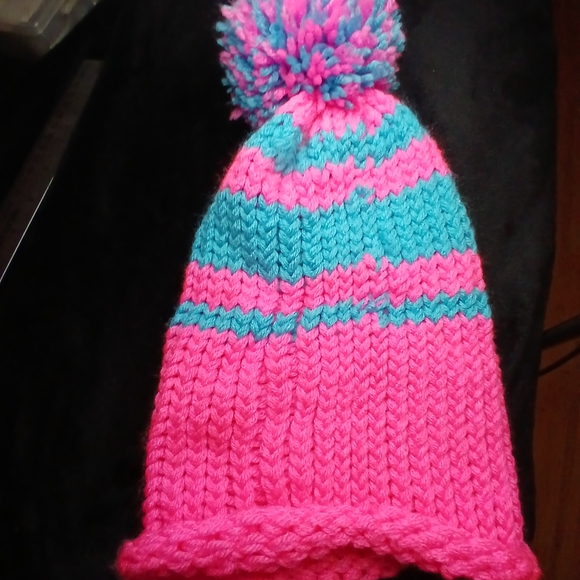 Handmade Accessories - 5$ NWOT Handmade Crochet Pink Blue Knit Pom-Pom Beanie ski winter Large Outdoors